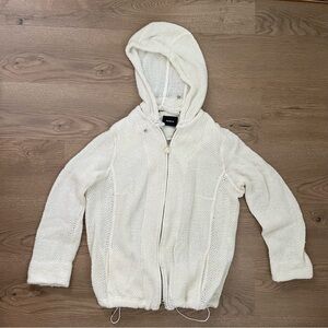 AKRIS Womens US 12 FR 44 Cream Hooded Wool Silk Cardigan Jacket Full Zip Hood L